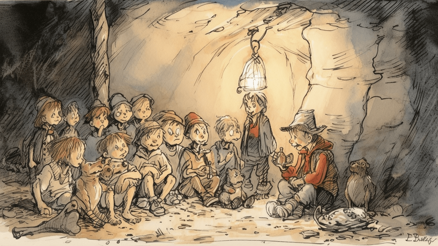 The Allegory of the Cave is a philosophical story by Plato, illustrating the journey from ignorance to enlightenment as prisoners escape a cave of shadows and discover the true reality outside.